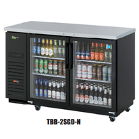 Turbo Air TBB2SGDN Back Bar Cooler 2 Swing Glass Doors 5834L Black with Stainless Top Casters